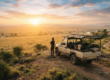 Private 4x4 safari vehicle with driver-guide overlooking the Masai Mara plains at sunrise