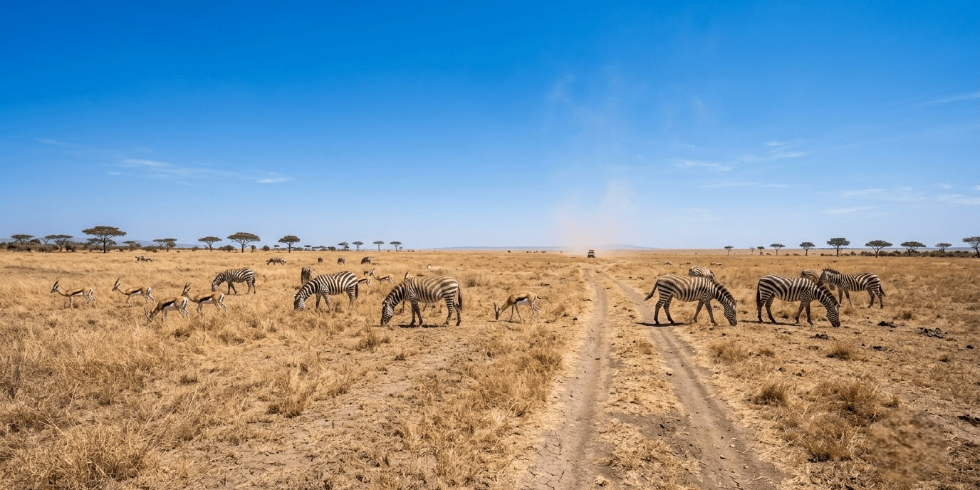 featured image-Photoroom (2) (1) Dry golden grassland of the Masai Mara during peak safari season with wildlife grazing