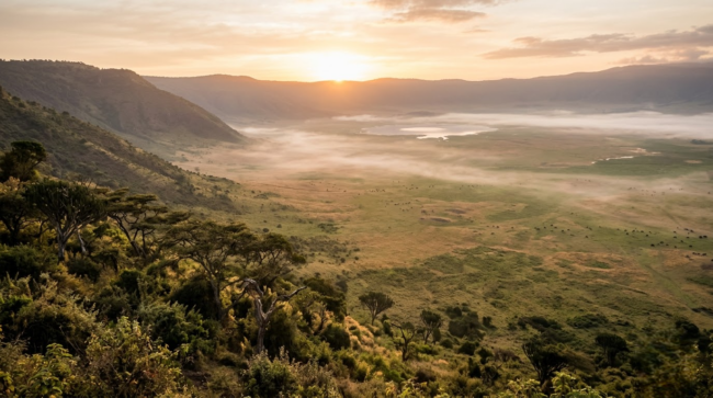 featured image (11)-Photoroom Ngorongoro Crater seen from the rim at sunrise with mist over the crater floor